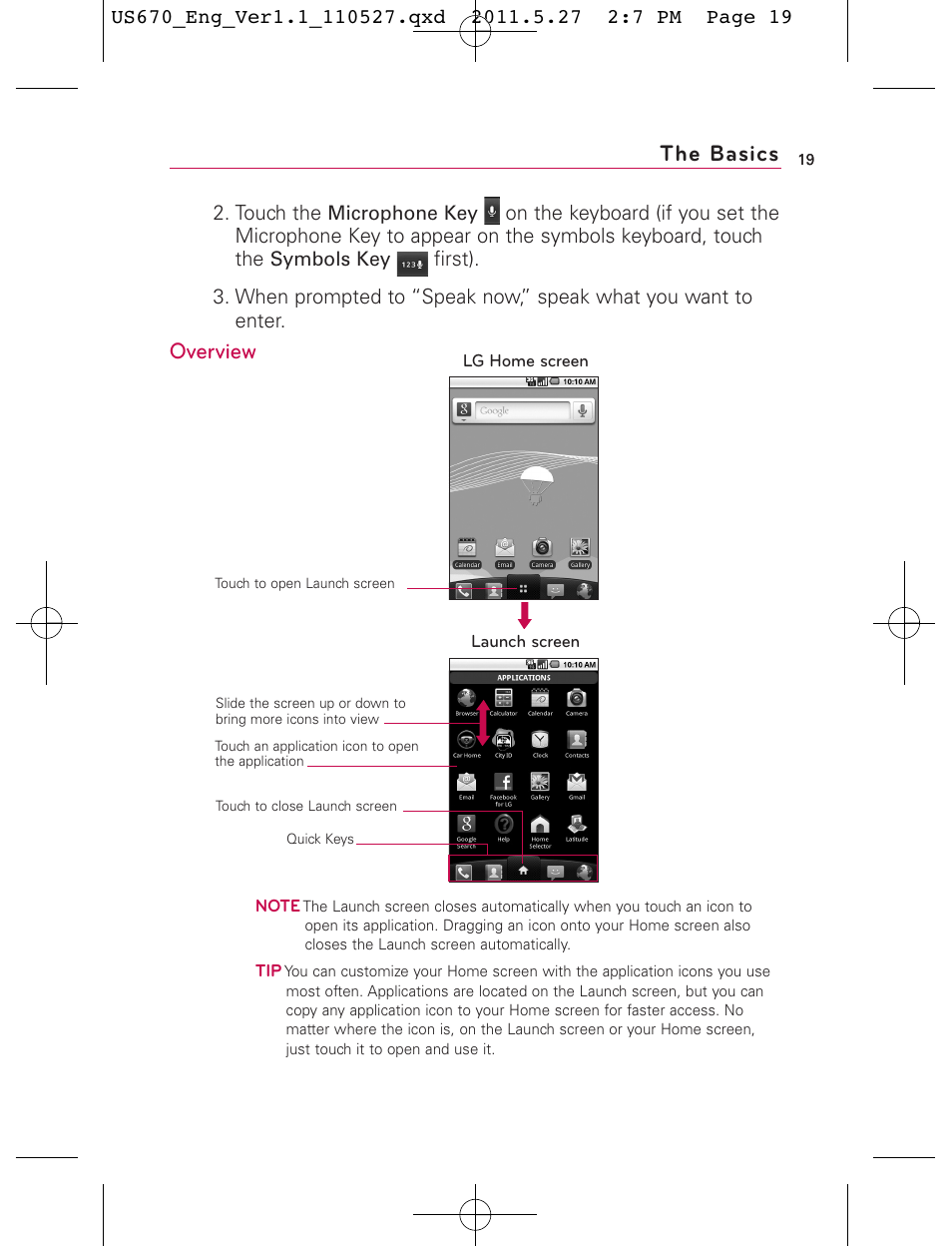 The basics, Overview | LG US670 User Manual | Page 21 / 309