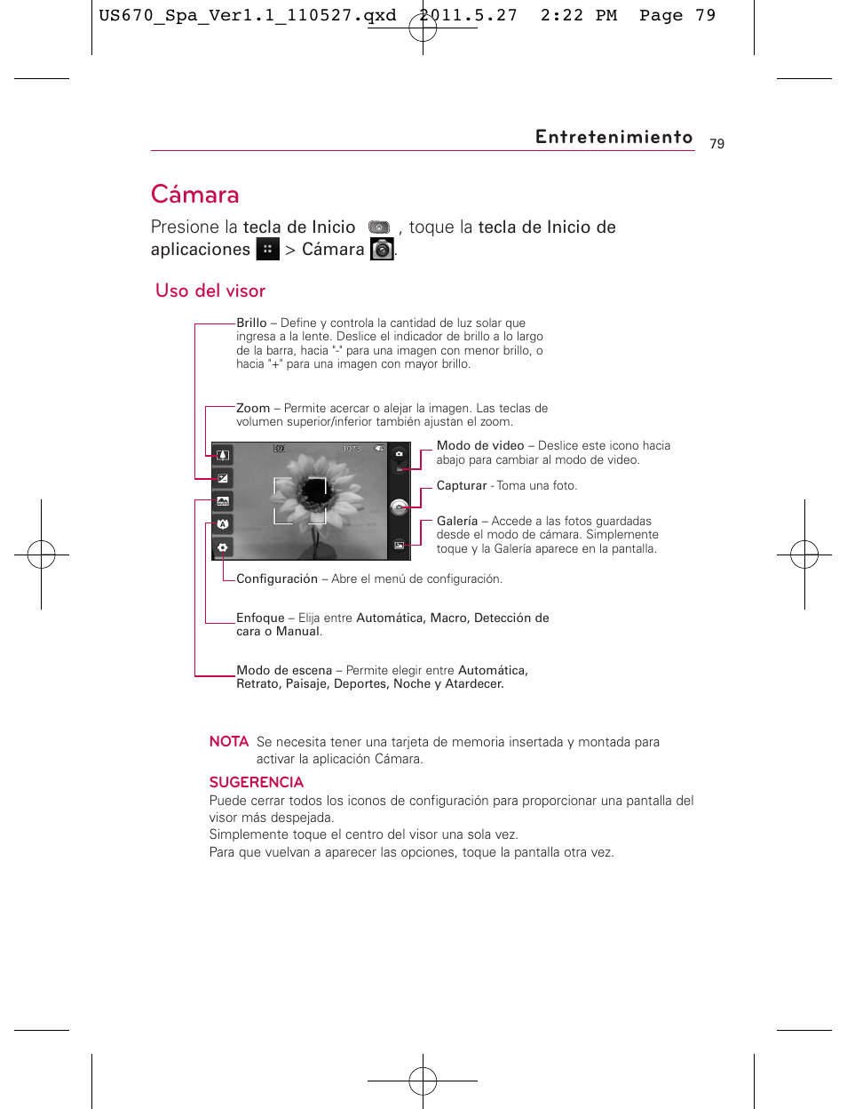 Cámara, Uso del visor, Entretenimiento | LG US670 User Manual | Page 229 / 309