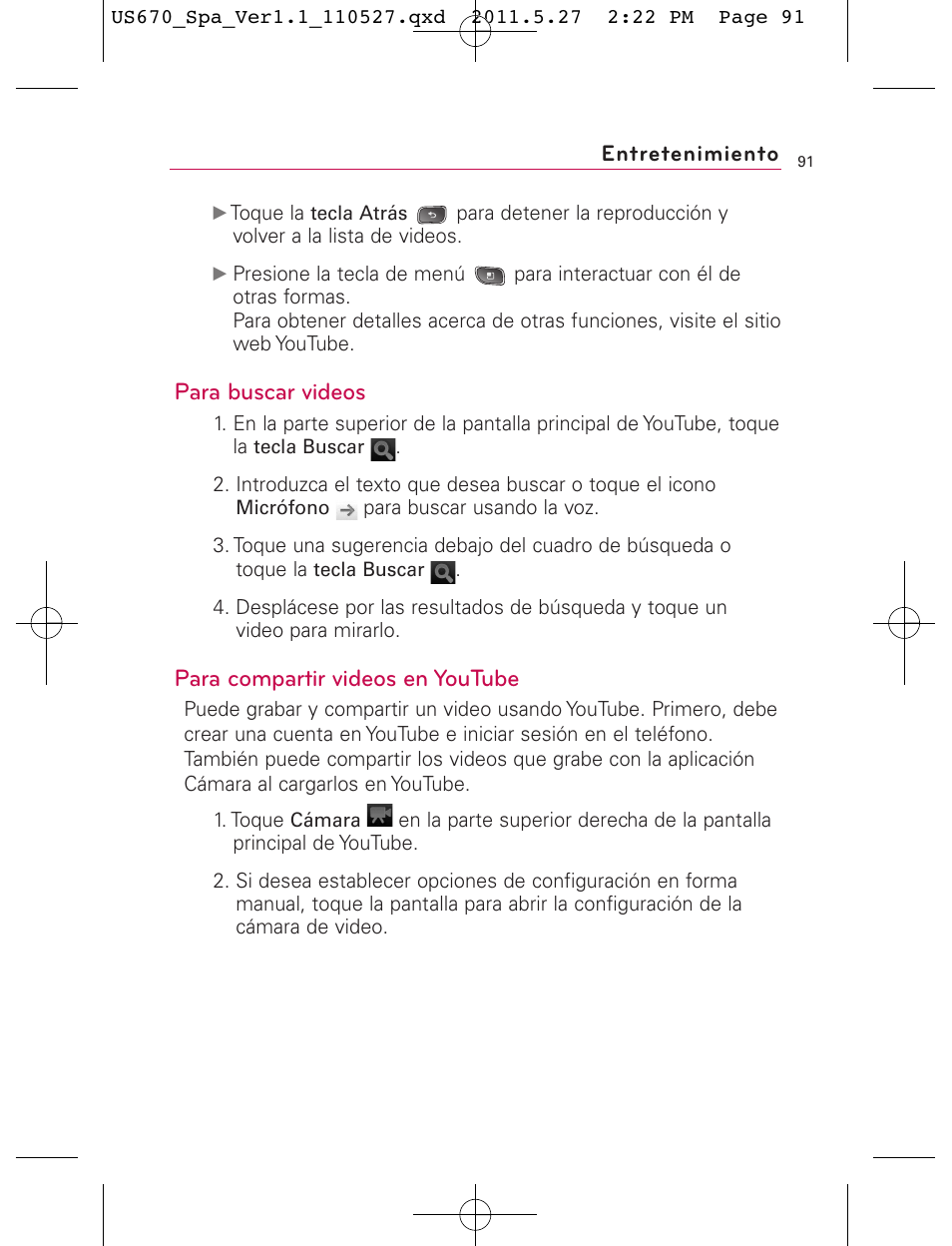 Para buscar videos, Para compartir videos en youtube | LG US670 User Manual | Page 241 / 309