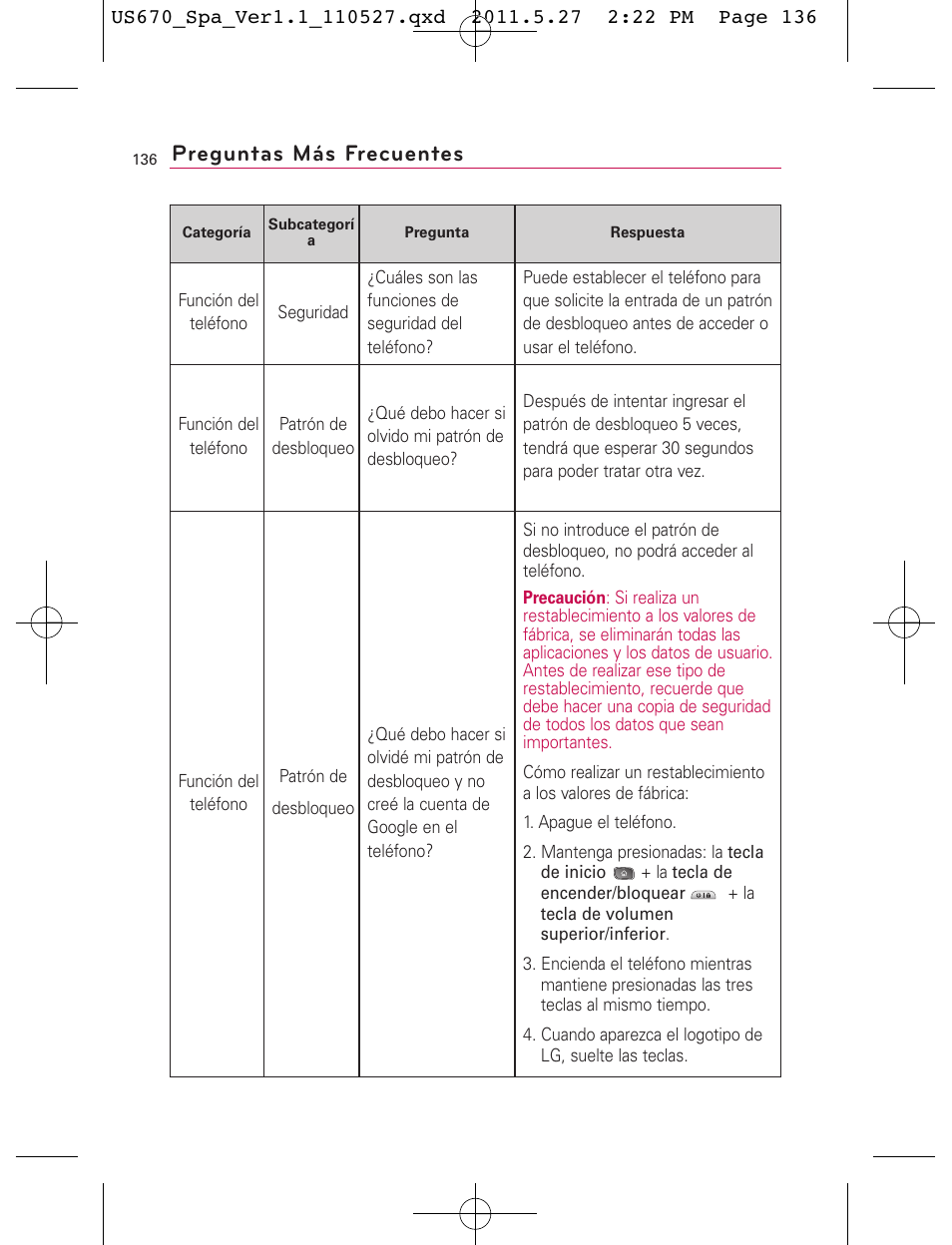 Preguntas más frecuentes | LG US670 User Manual | Page 286 / 309