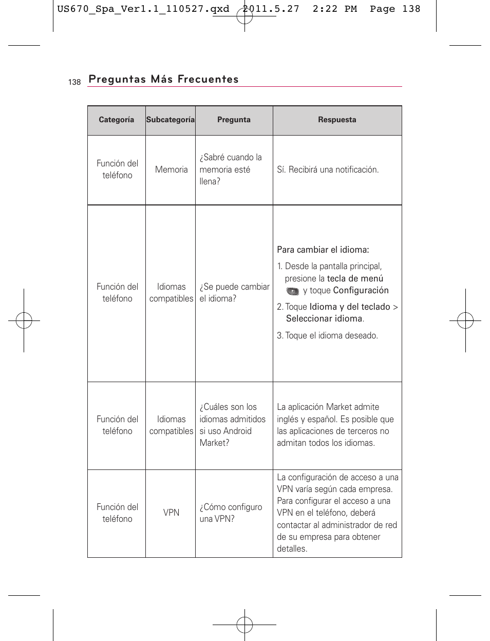 Preguntas más frecuentes | LG US670 User Manual | Page 288 / 309