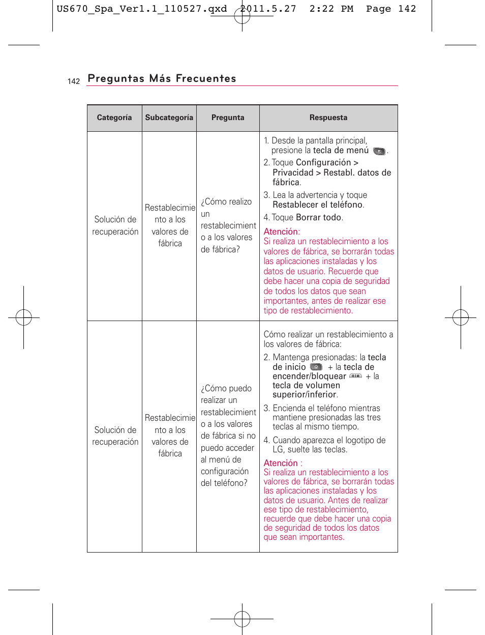 Preguntas más frecuentes | LG US670 User Manual | Page 292 / 309