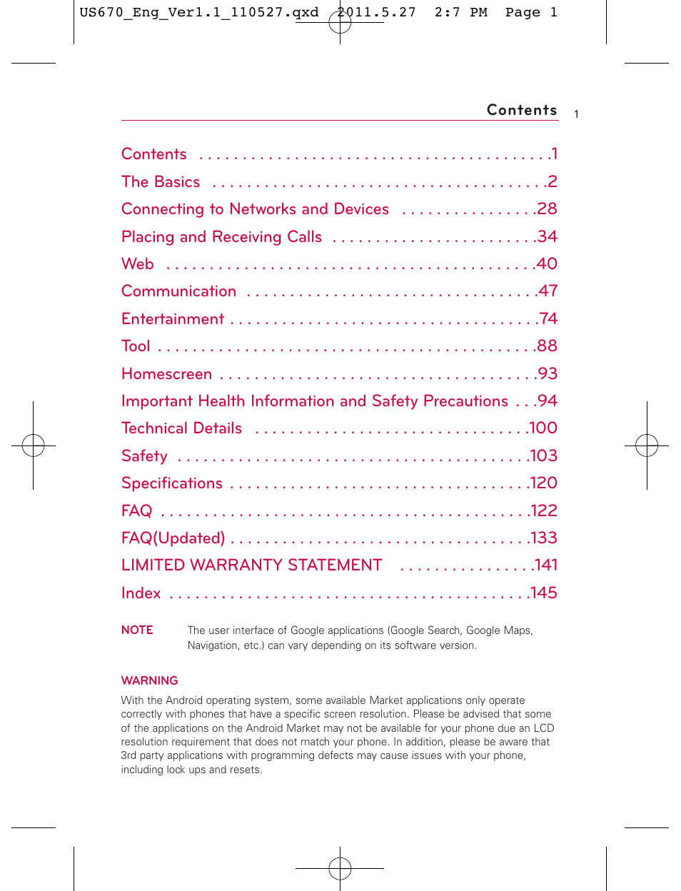 LG US670 User Manual | Page 3 / 309