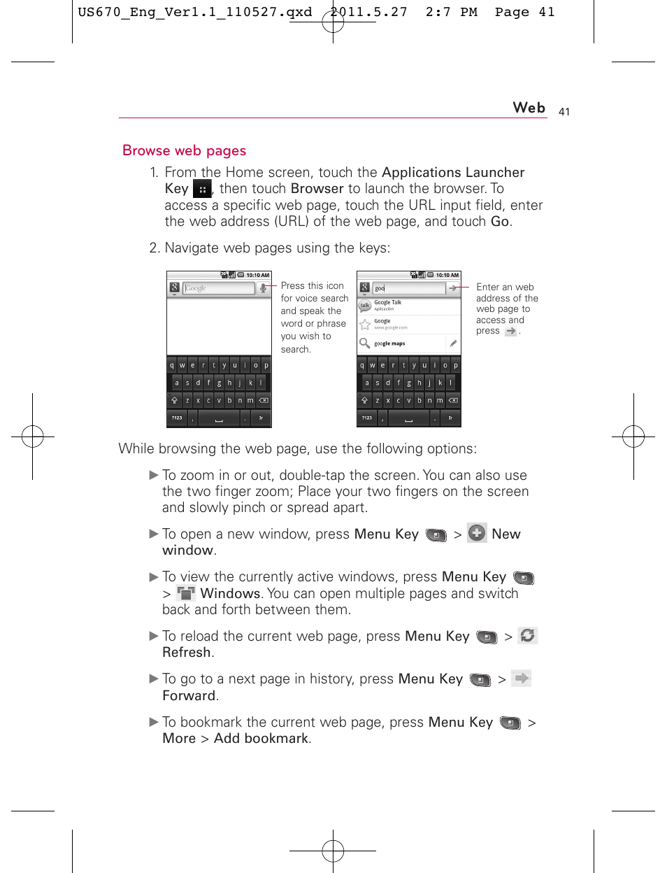 Web browse web pages | LG US670 User Manual | Page 43 / 309