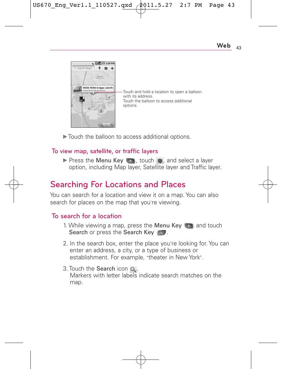 Searching for locations and places | LG US670 User Manual | Page 45 / 309