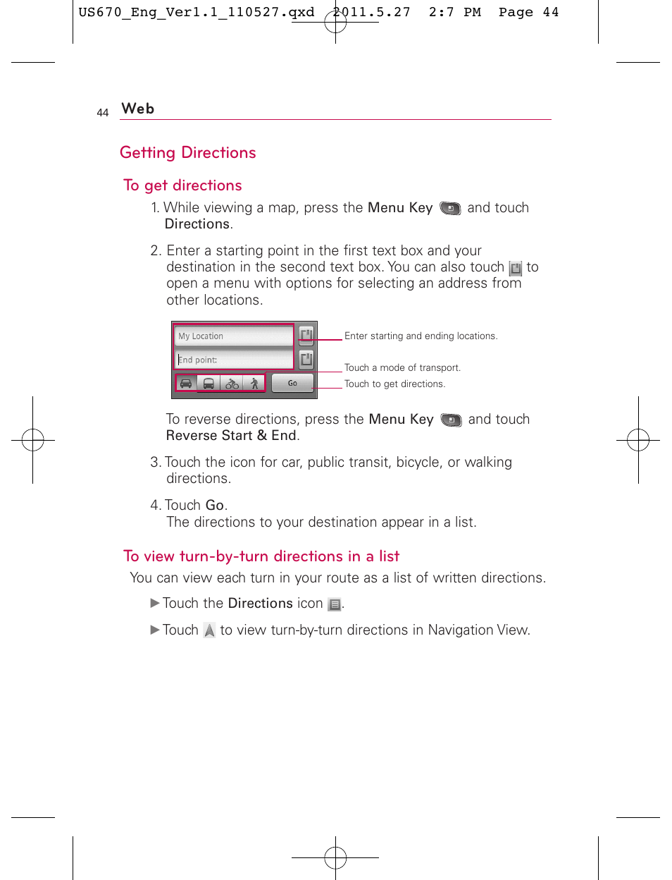 Getting directions | LG US670 User Manual | Page 46 / 309