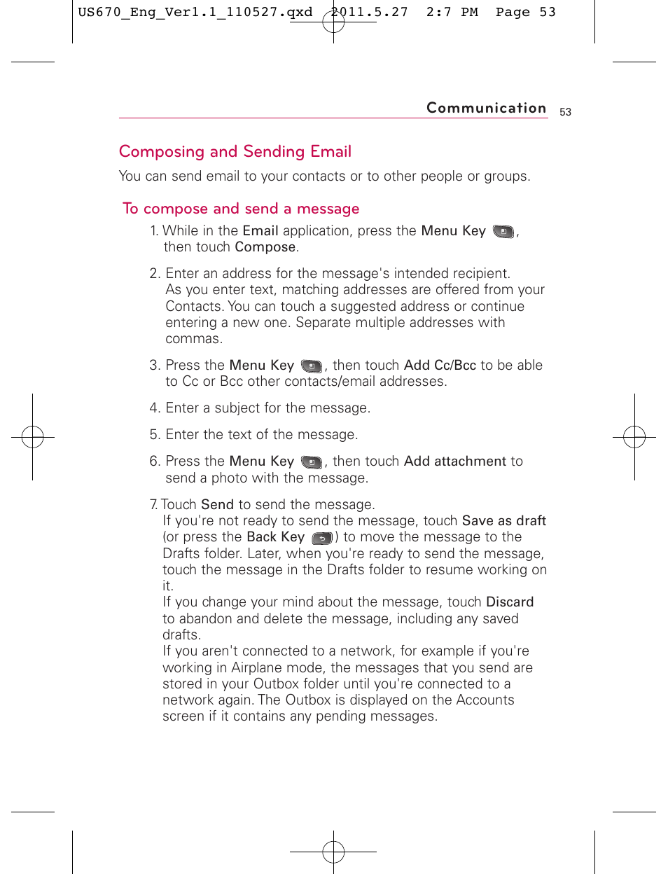 Composing and sending email | LG US670 User Manual | Page 55 / 309