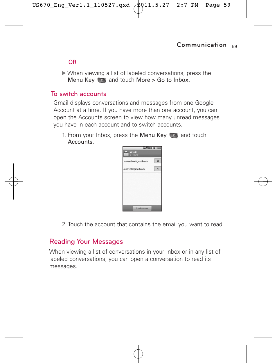 Reading your messages | LG US670 User Manual | Page 61 / 309