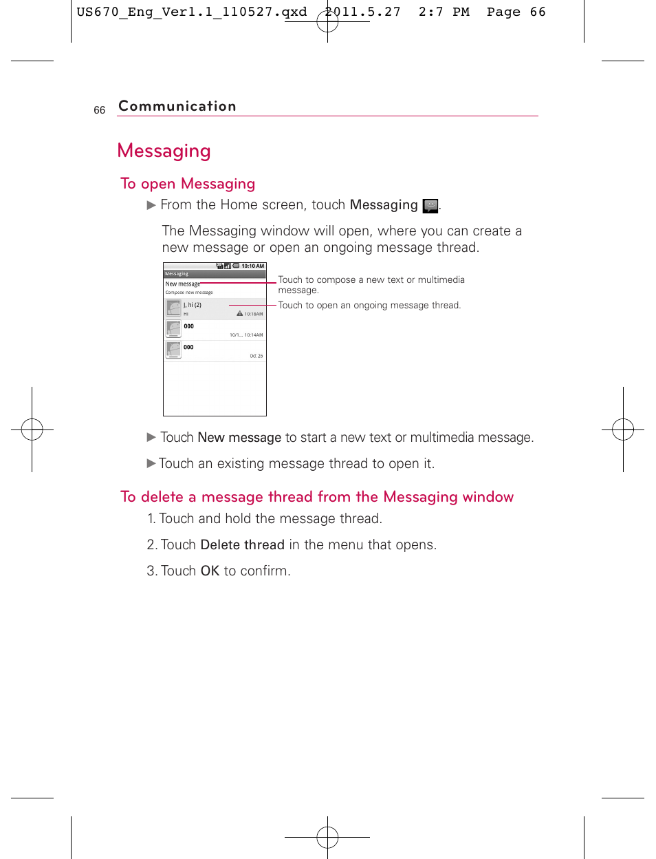 Messaging, Communication | LG US670 User Manual | Page 68 / 309