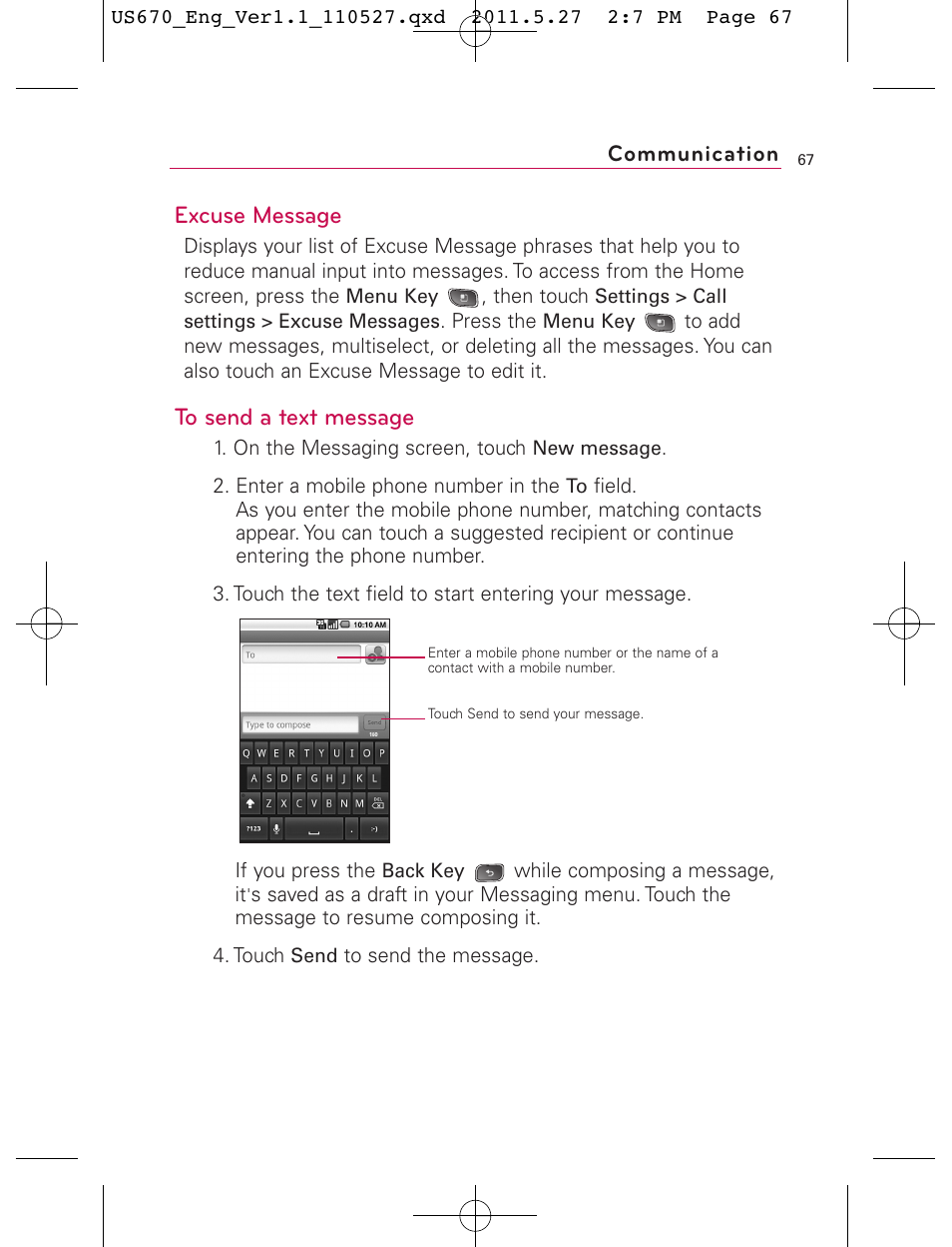 Excuse message, Communication | LG US670 User Manual | Page 69 / 309