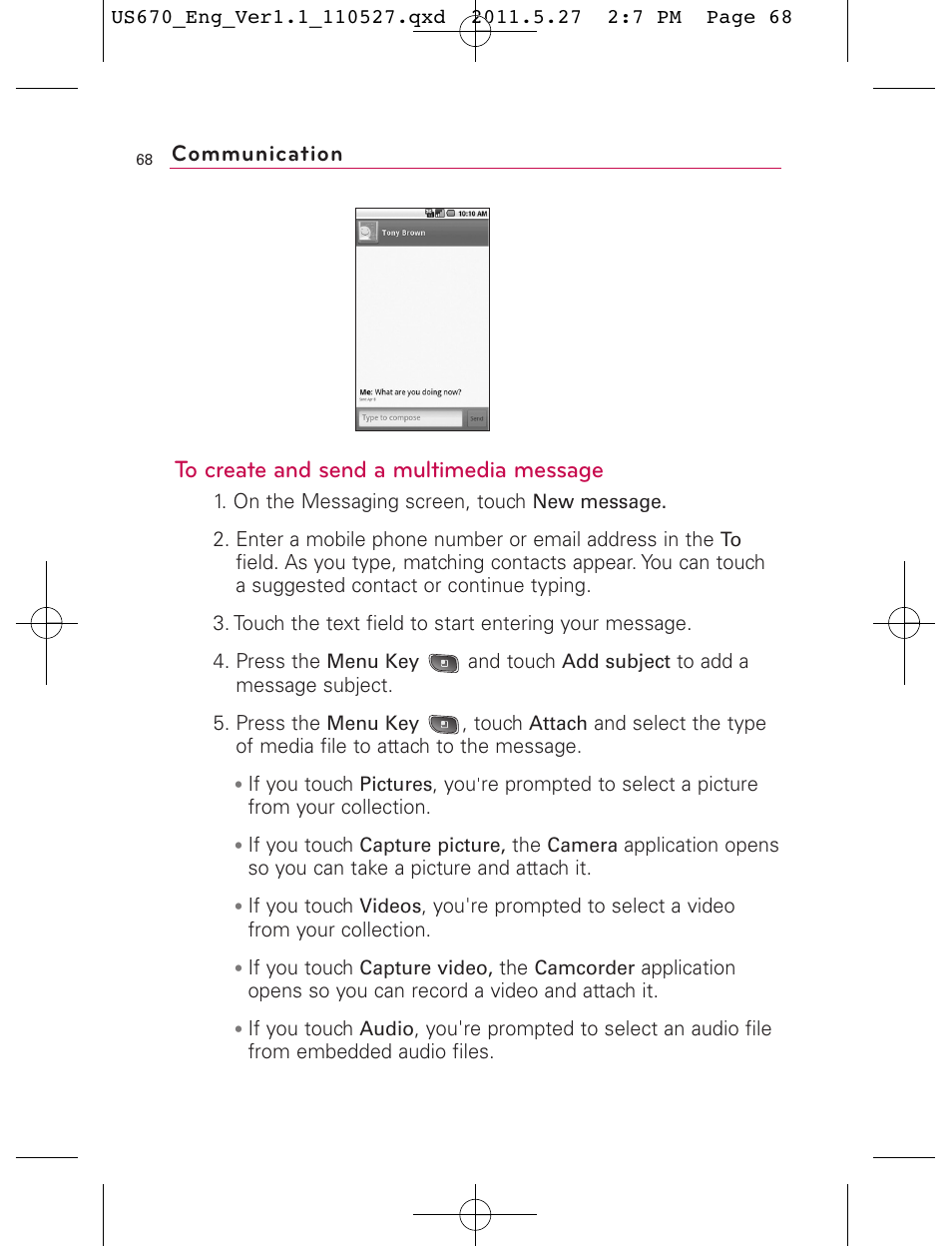 Communication | LG US670 User Manual | Page 70 / 309