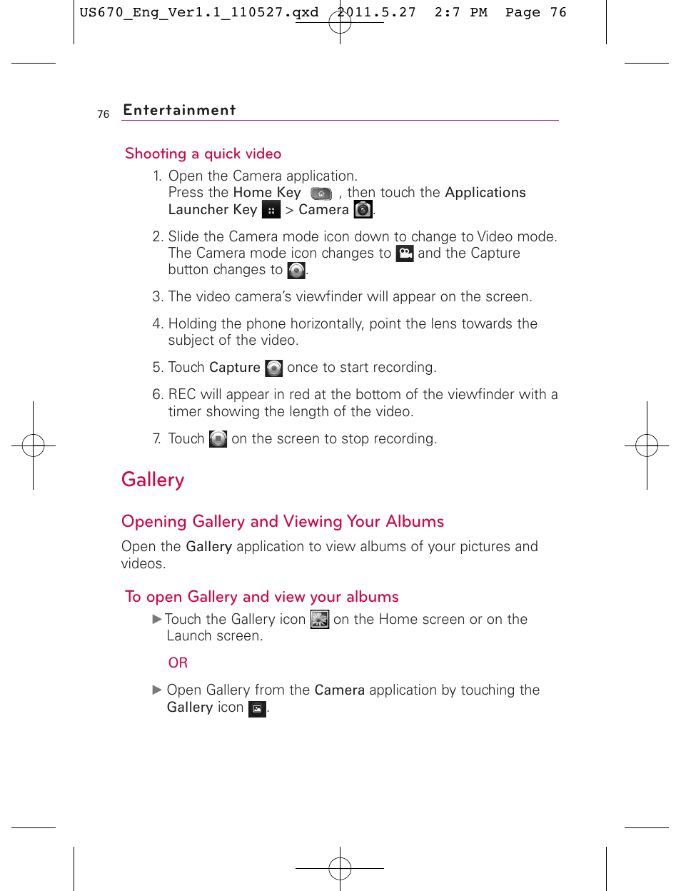 Gallery, Opening gallery and viewing your albums | LG US670 User Manual | Page 78 / 309