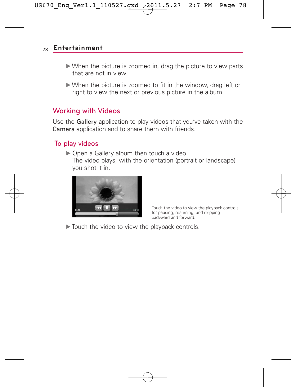 Working with videos, Entertainment | LG US670 User Manual | Page 80 / 309