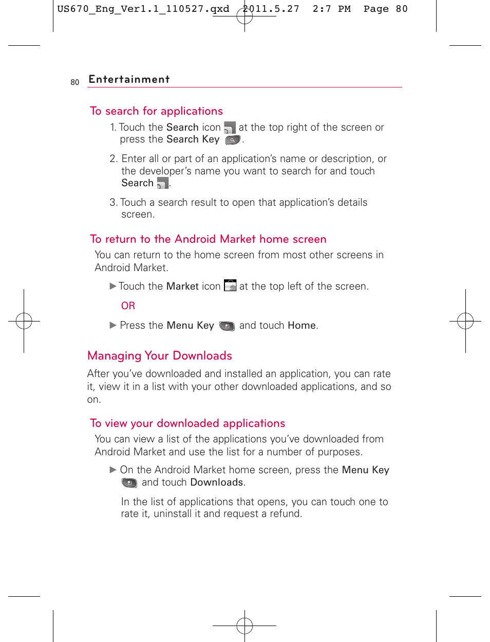 Managing your downloads | LG US670 User Manual | Page 82 / 309