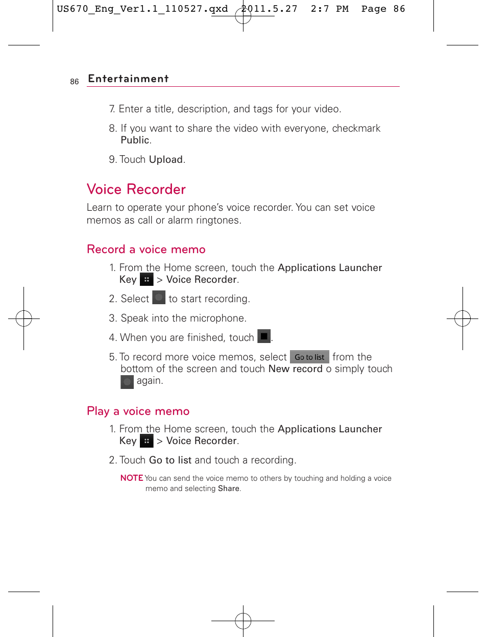 Voice recorder | LG US670 User Manual | Page 88 / 309