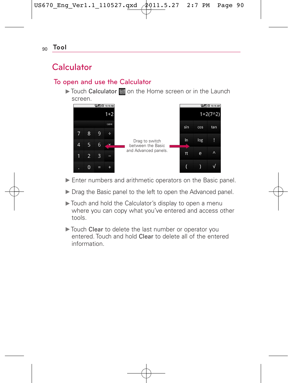 Calculator, Tool | LG US670 User Manual | Page 92 / 309