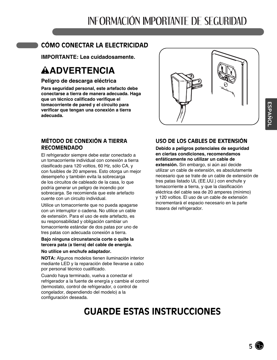 Wadvertencia, Guarde estas instrucciones | LG LMX28988ST User Manual | Page 109 / 156