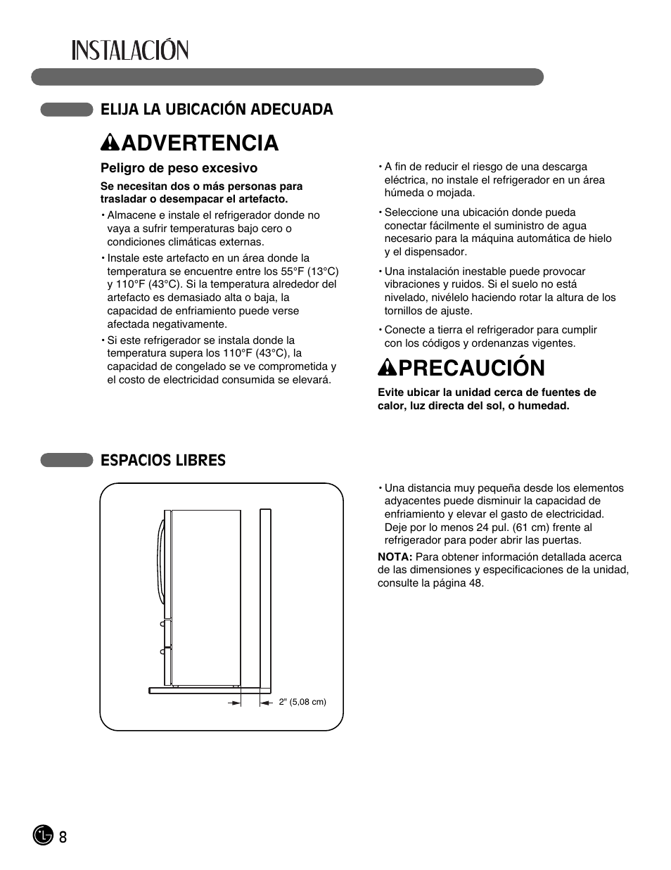 Wadvertencia, Wprecaución | LG LMX28988ST User Manual | Page 112 / 156