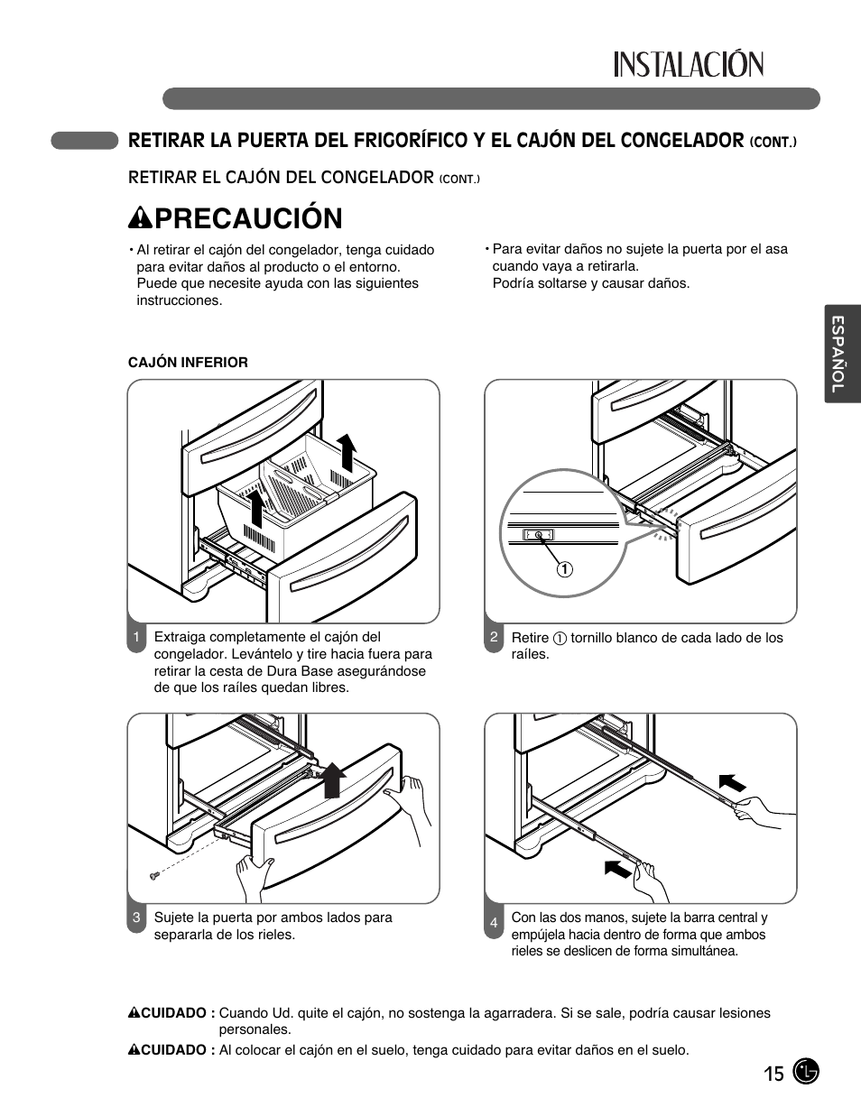 Wprecaución | LG LMX28988ST User Manual | Page 119 / 156