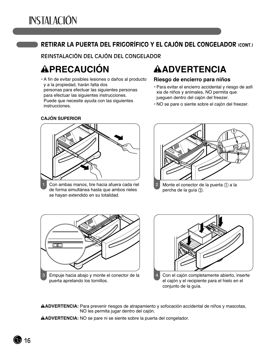 Wprecaución, Wadvertencia | LG LMX28988ST User Manual | Page 120 / 156