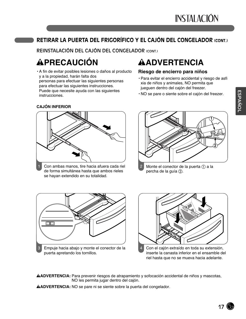 Wprecaución, Wadvertencia | LG LMX28988ST User Manual | Page 121 / 156