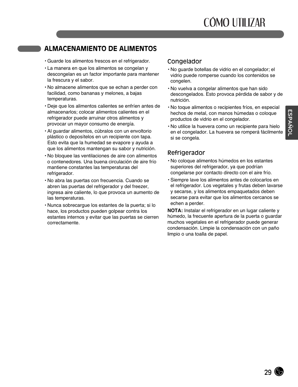 29 almacenamiento de alimentos | LG LMX28988ST User Manual | Page 133 / 156