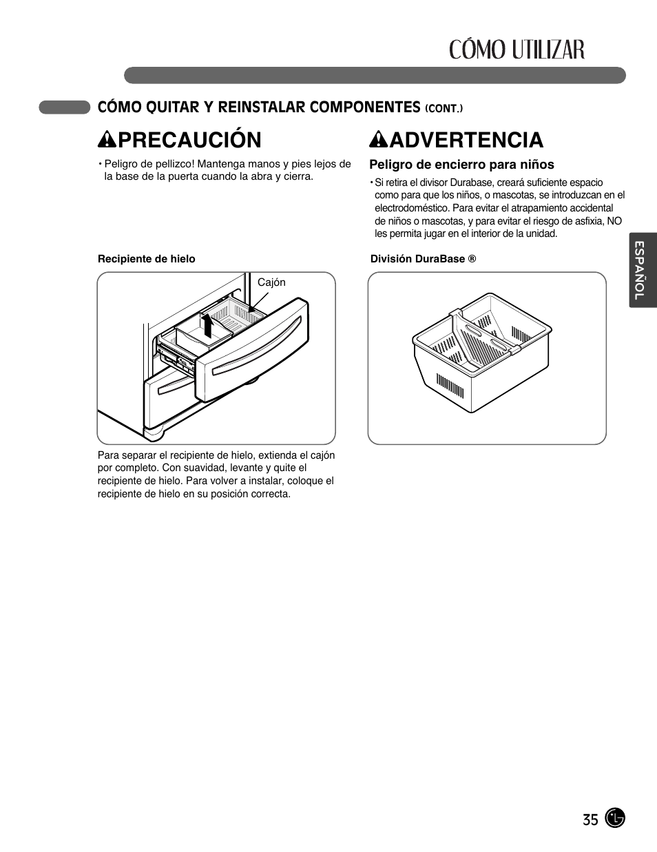 Wprecaución, Wadvertencia | LG LMX28988ST User Manual | Page 139 / 156