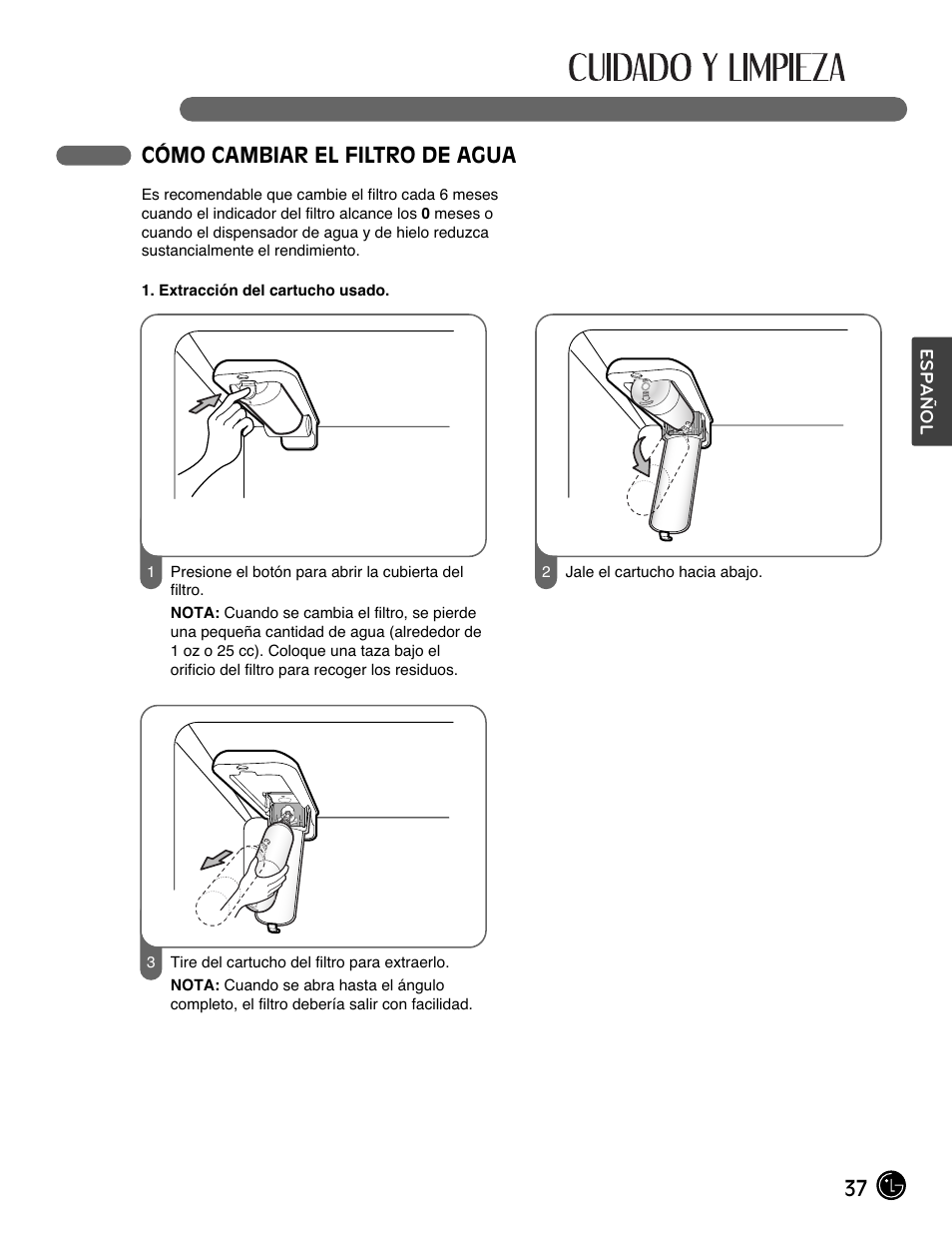 37 cómo cambiar el filtro de agua | LG LMX28988ST User Manual | Page 141 / 156
