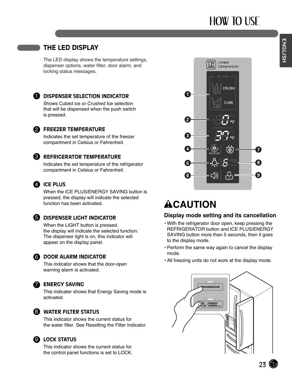 Wcaution, 23 the led display | LG LMX28988ST User Manual | Page 23 / 156