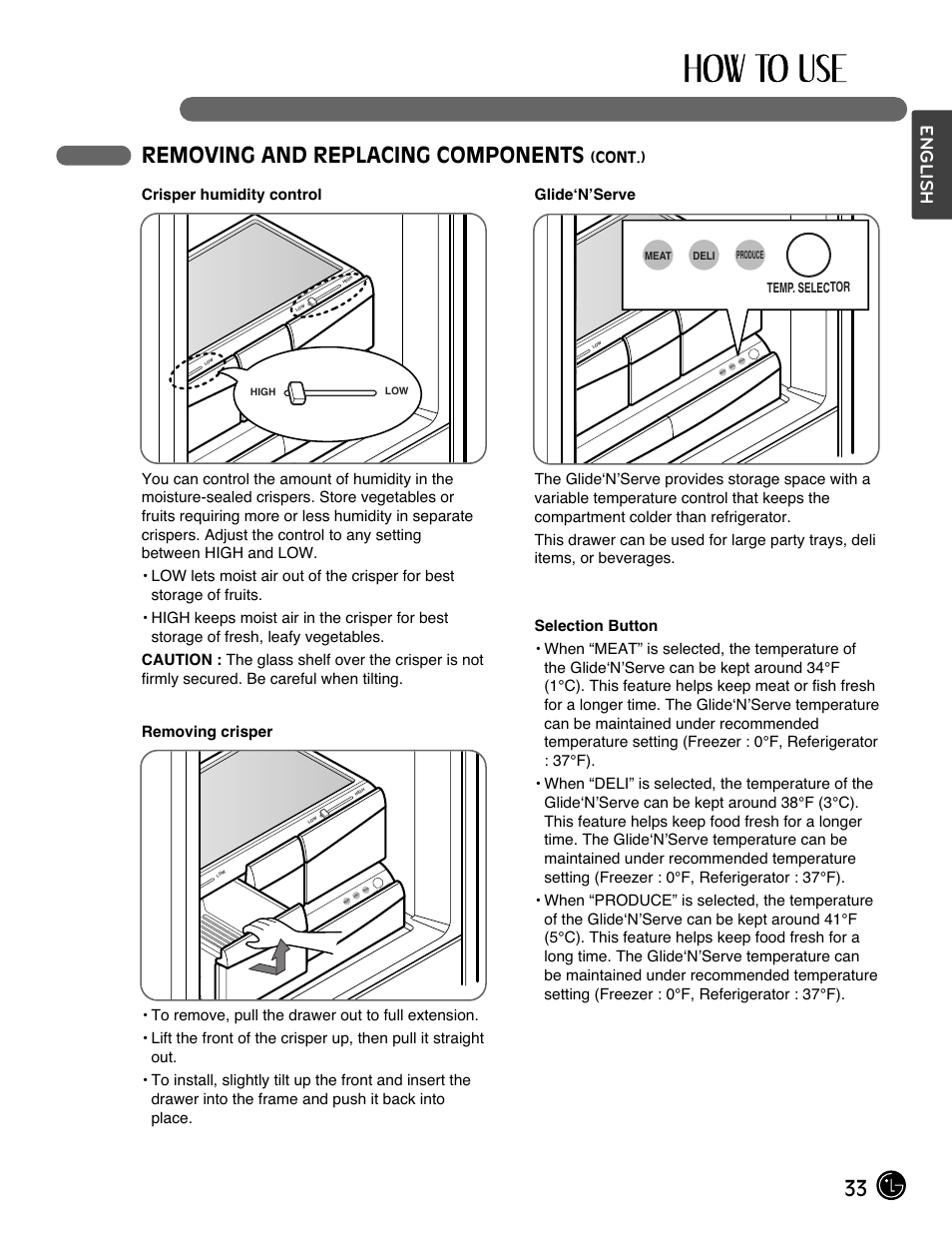 33 removing and replacing components, English, Temp. selector | LG LMX28988ST User Manual | Page 33 / 156