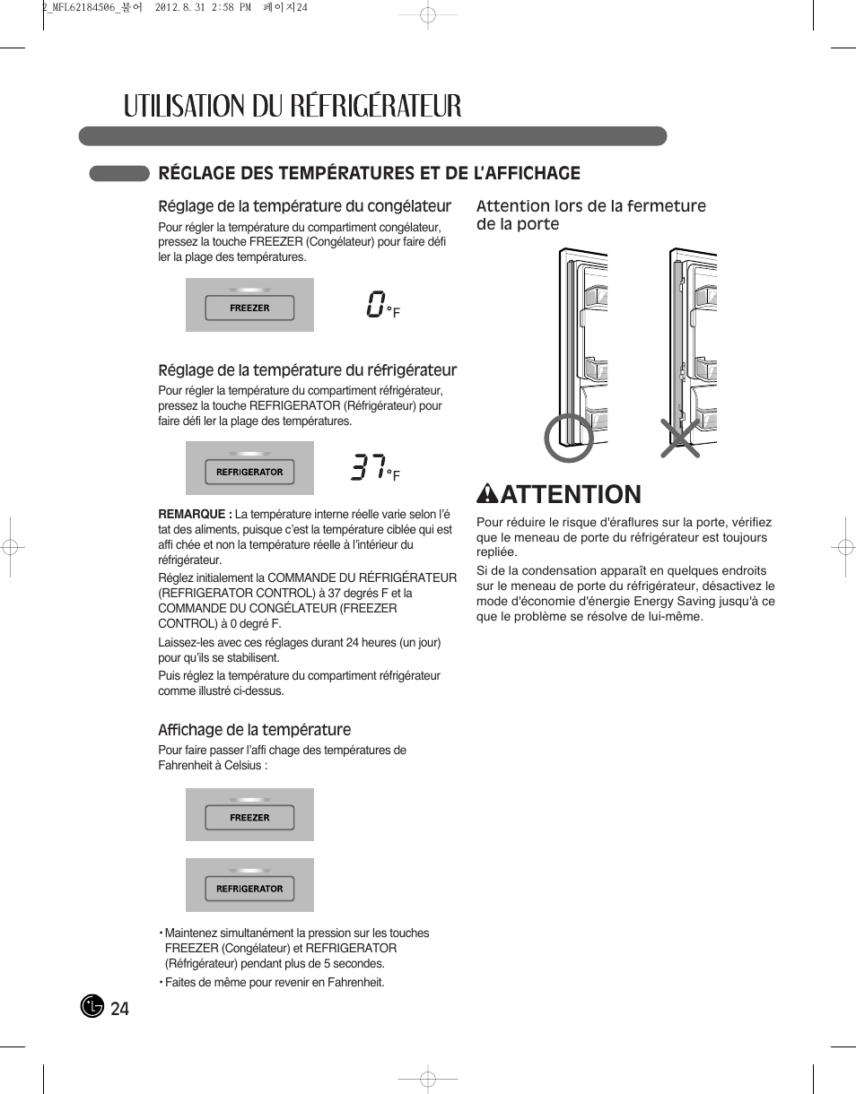 Wattention, 24 réglage des températures et de l’affichage | LG LMX28988ST User Manual | Page 76 / 156