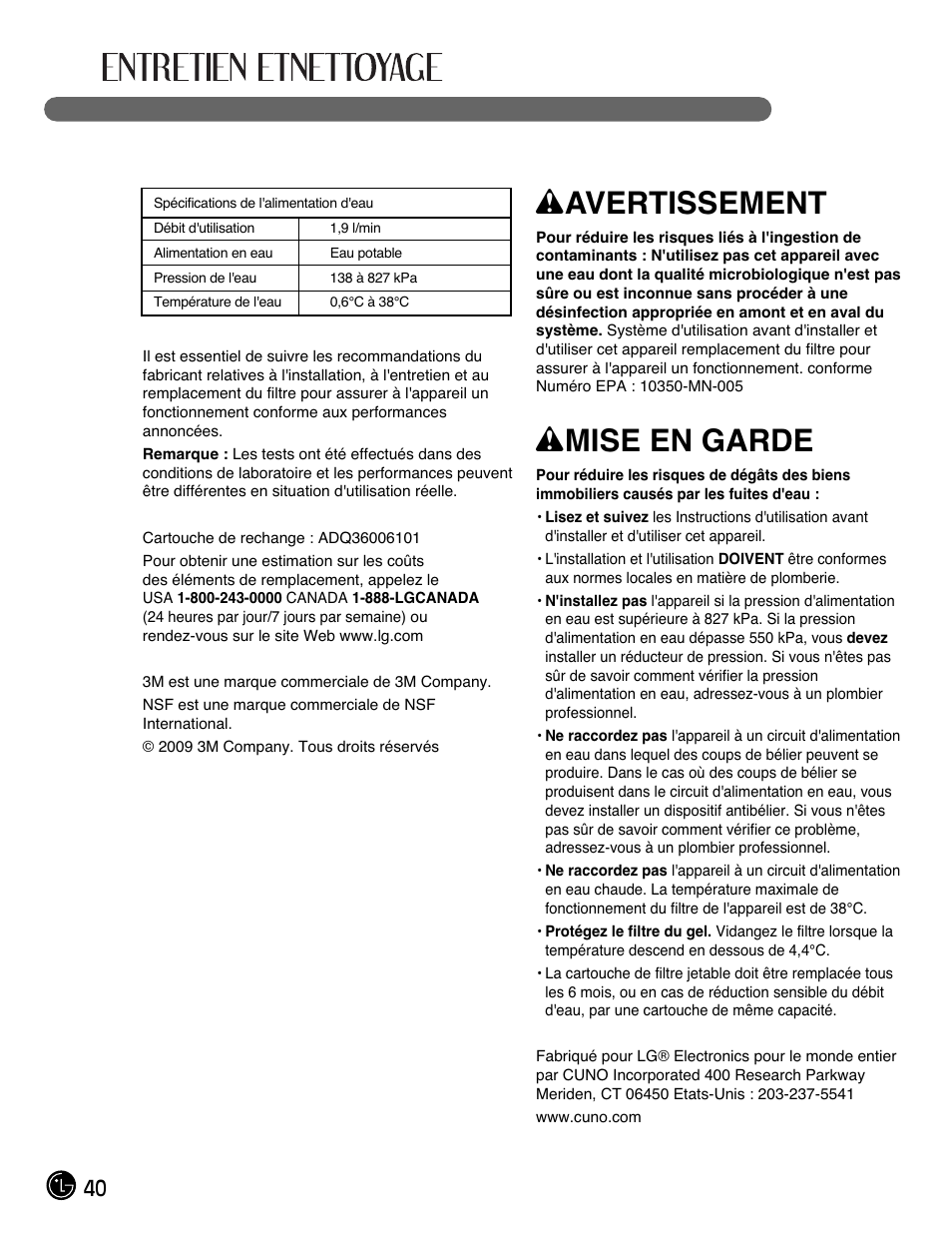 Wavertissement, Wmise en garde | LG LMX28988ST User Manual | Page 92 / 156