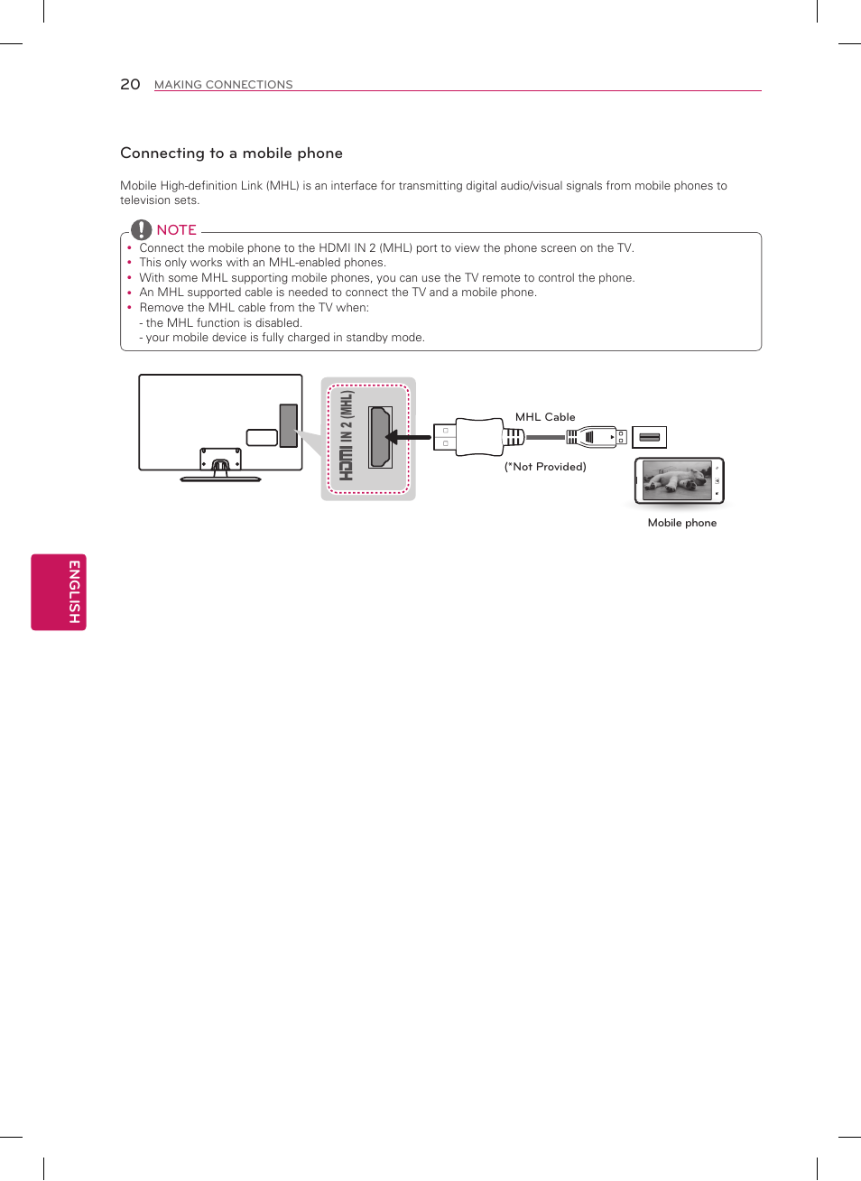 Connecting to a mobile phone | LG 60LN5400 User Manual | Page 20 / 48