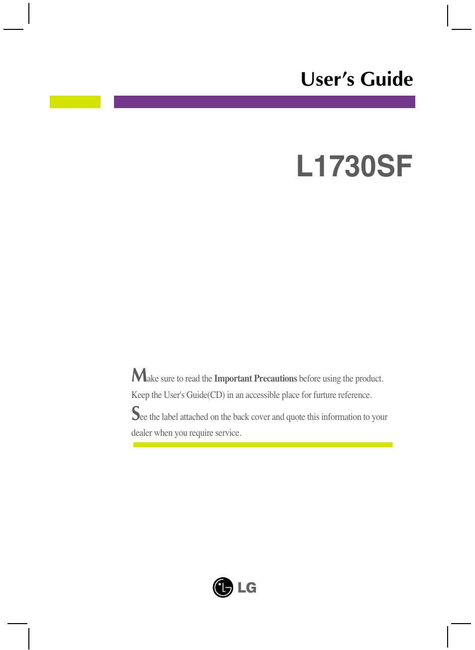 LG L1730SF User Manual | 26 pages