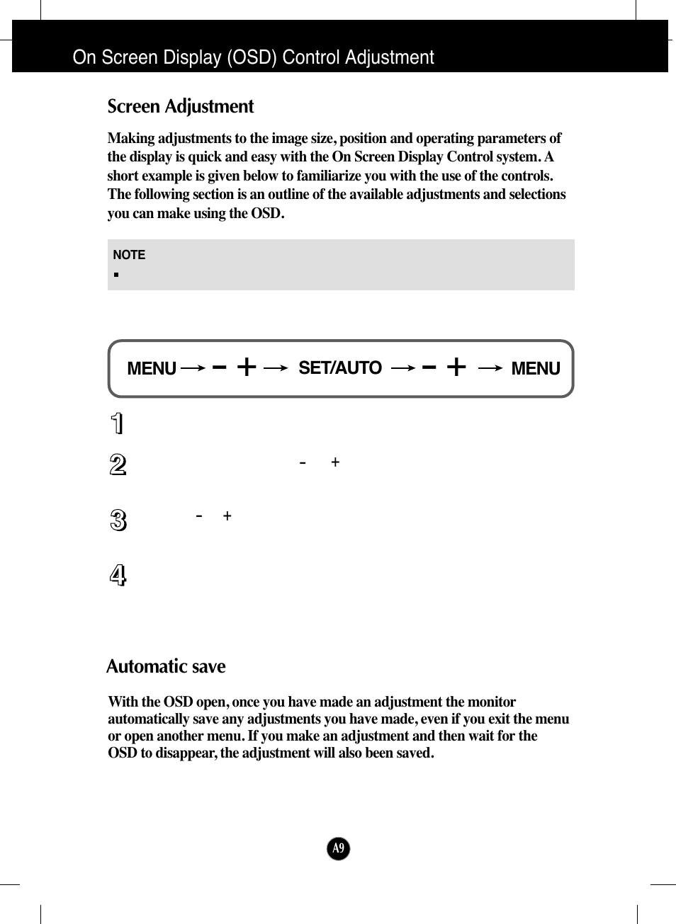 On screen display (osd) control adjustment, Screen adjustment | LG L1730SF User Manual | Page 10 / 26