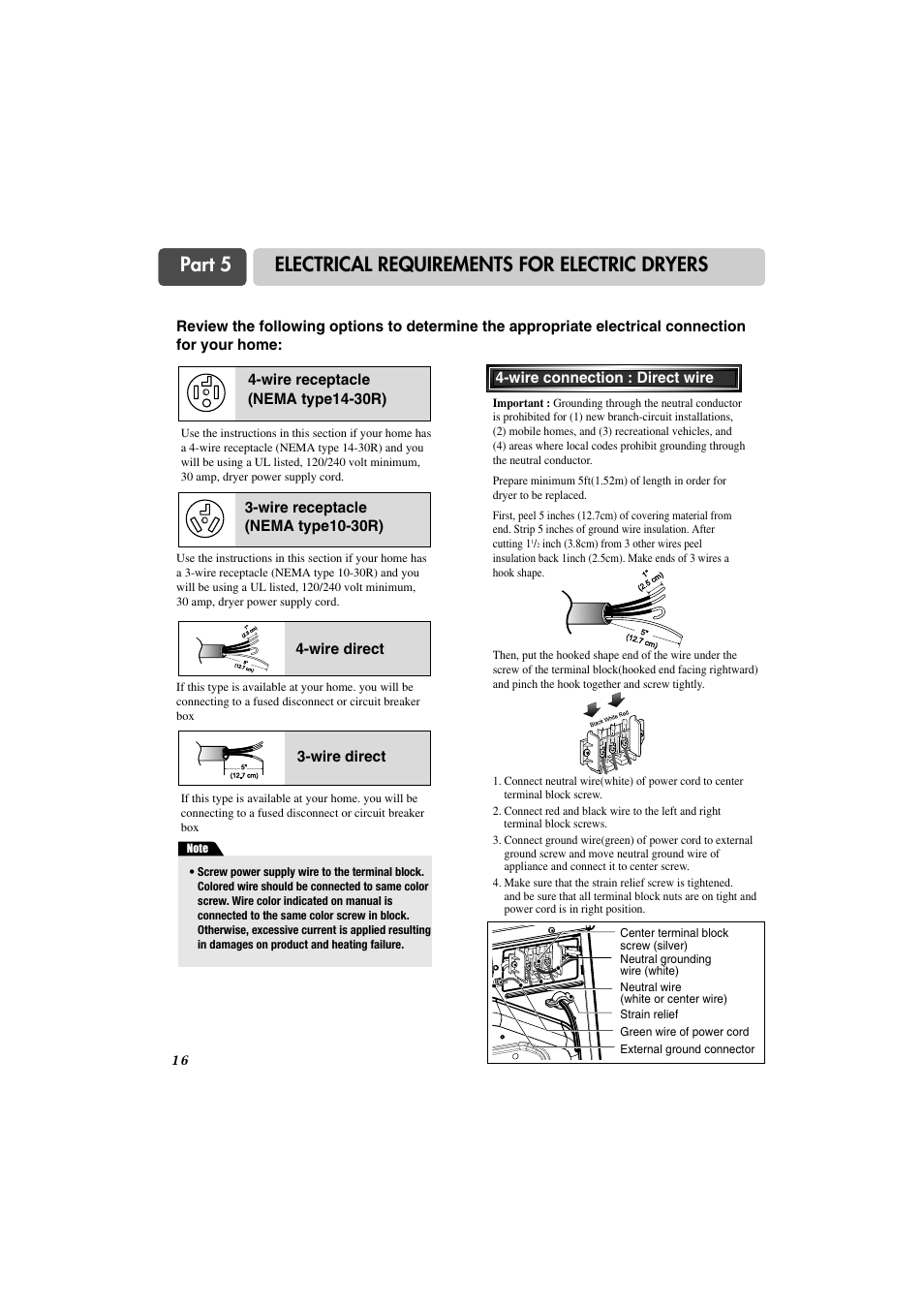 Part 5 electrical requirements for electric dryers | LG TD-V10150G User Manual | Page 17 / 65