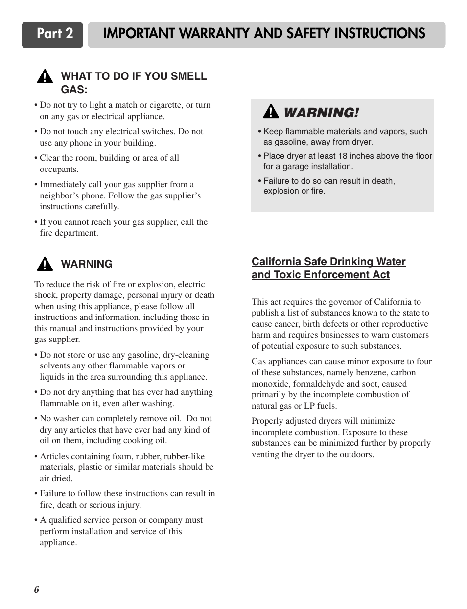 Part 2, Important warranty and safety instructions, Warning | LG TD-V10150G User Manual | Page 7 / 65