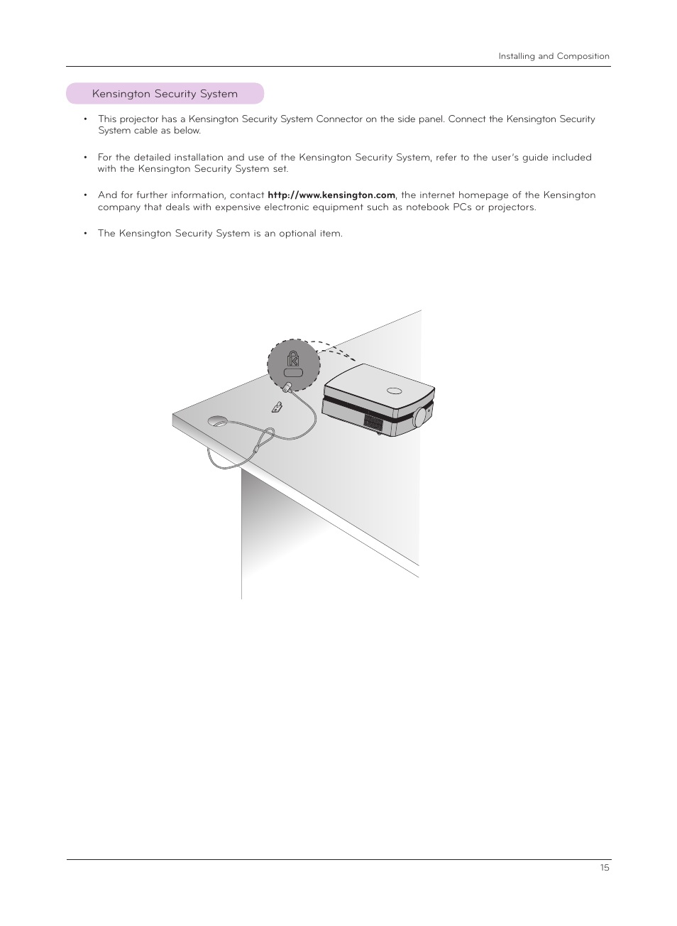Kensington security system | LG CF181D User Manual | Page 15 / 36