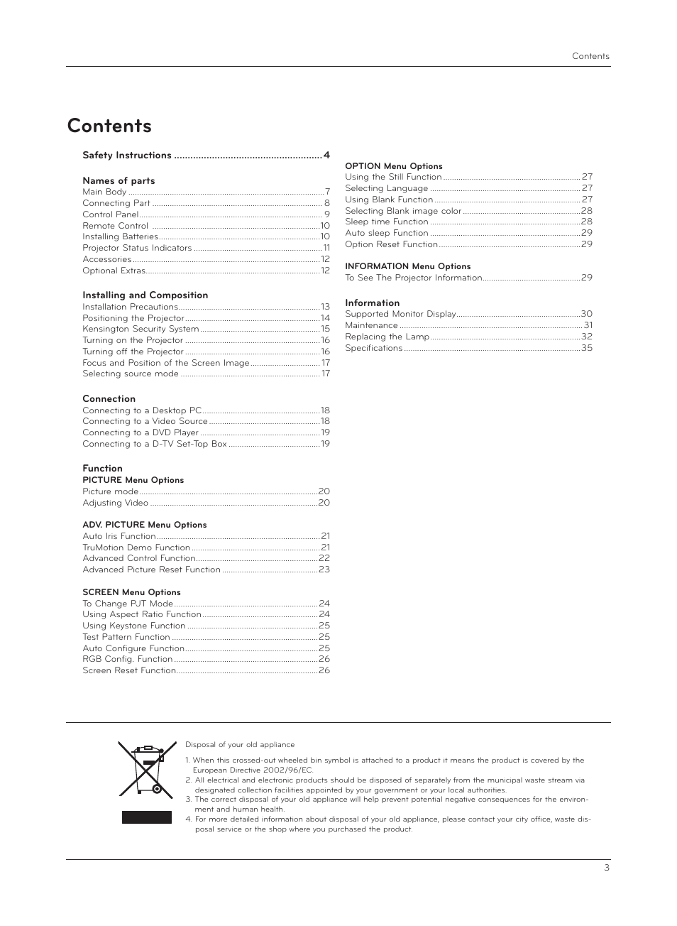 LG CF181D User Manual | Page 3 / 36