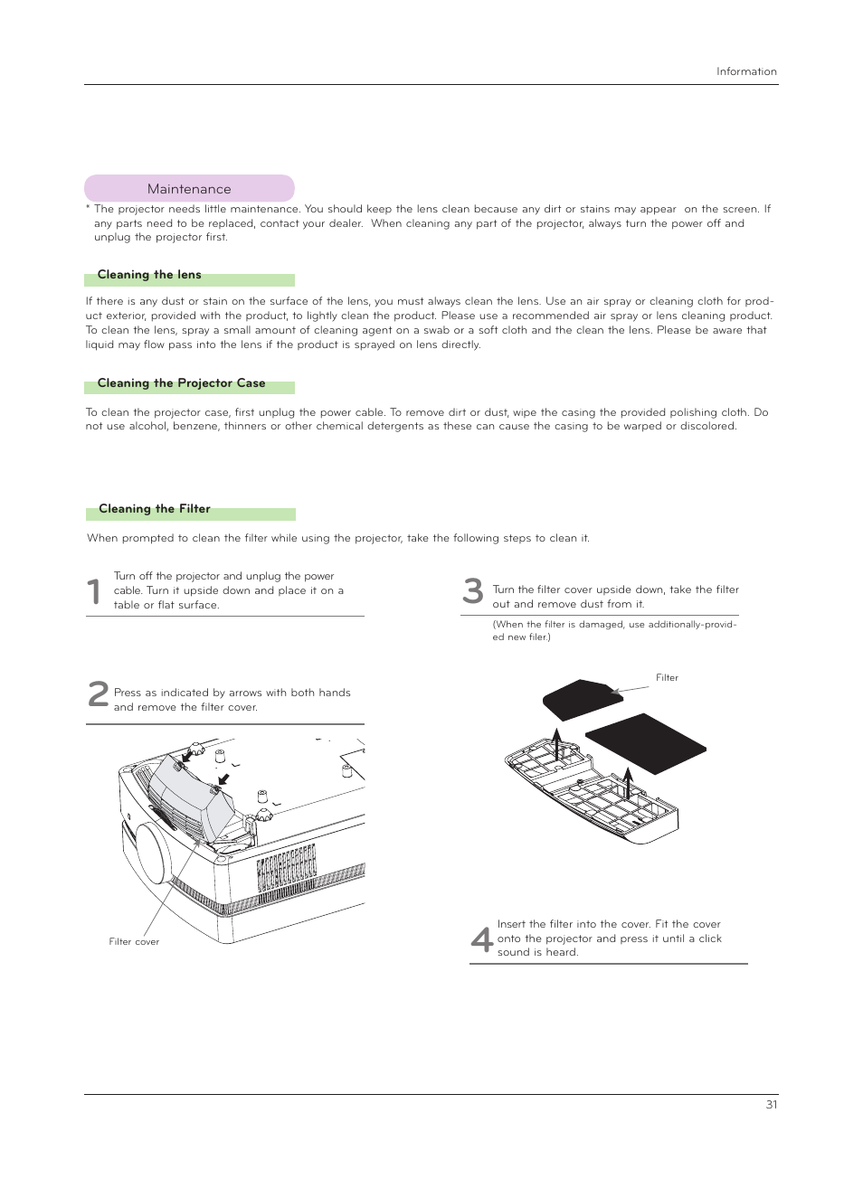 Maintenance | LG CF181D User Manual | Page 31 / 36