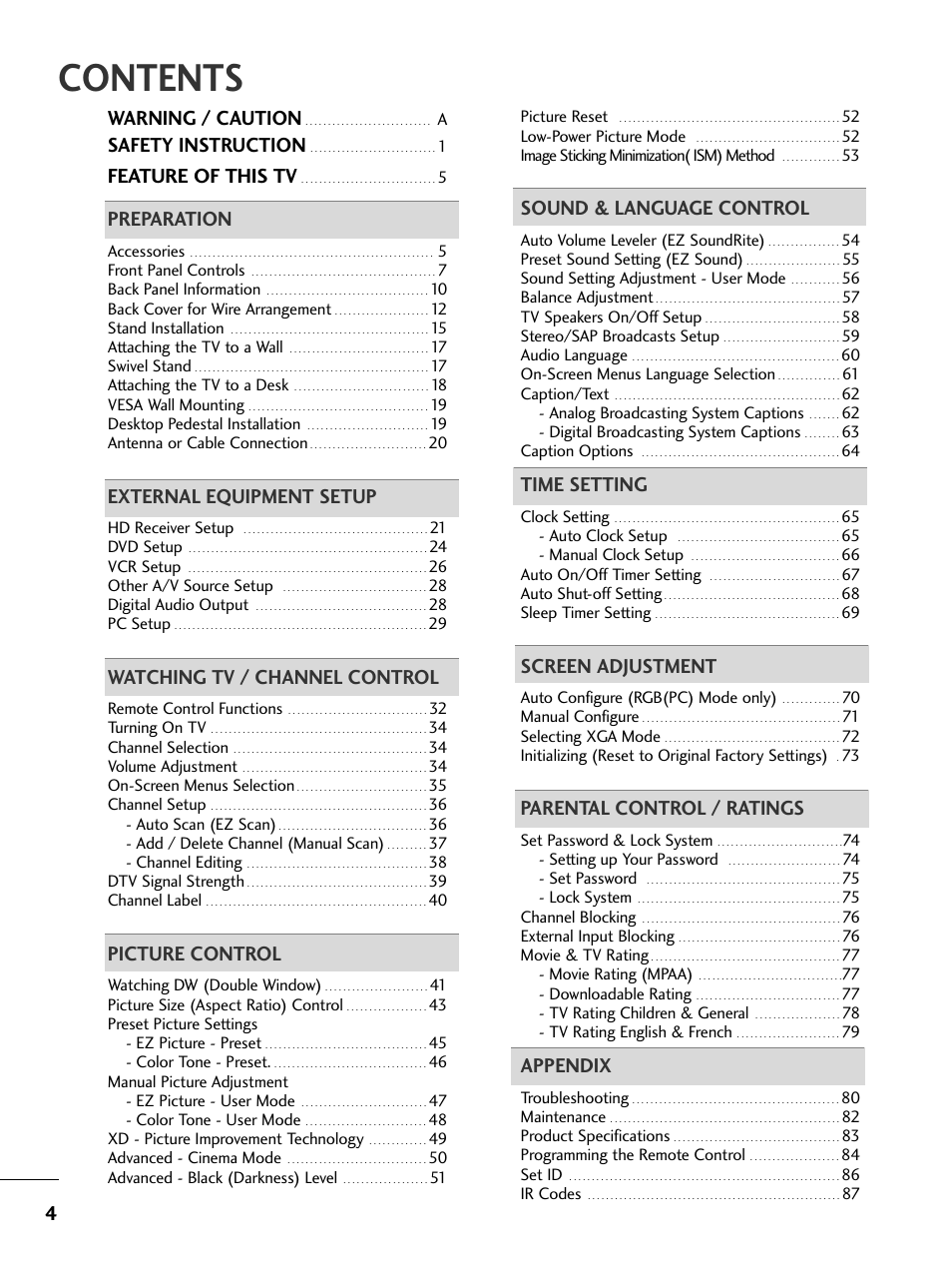 LG 37LG505H User Manual | Page 6 / 90