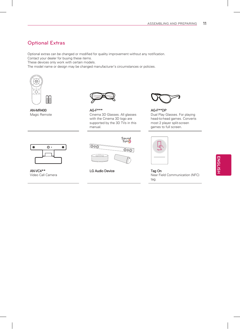 Optional extras | LG 50LA6200 User Manual | Page 11 / 52