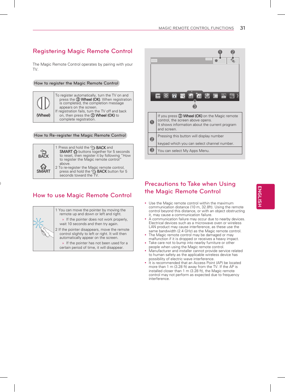 Registering magic remote control, How to use magic remote control | LG 50LA6200 User Manual | Page 31 / 52