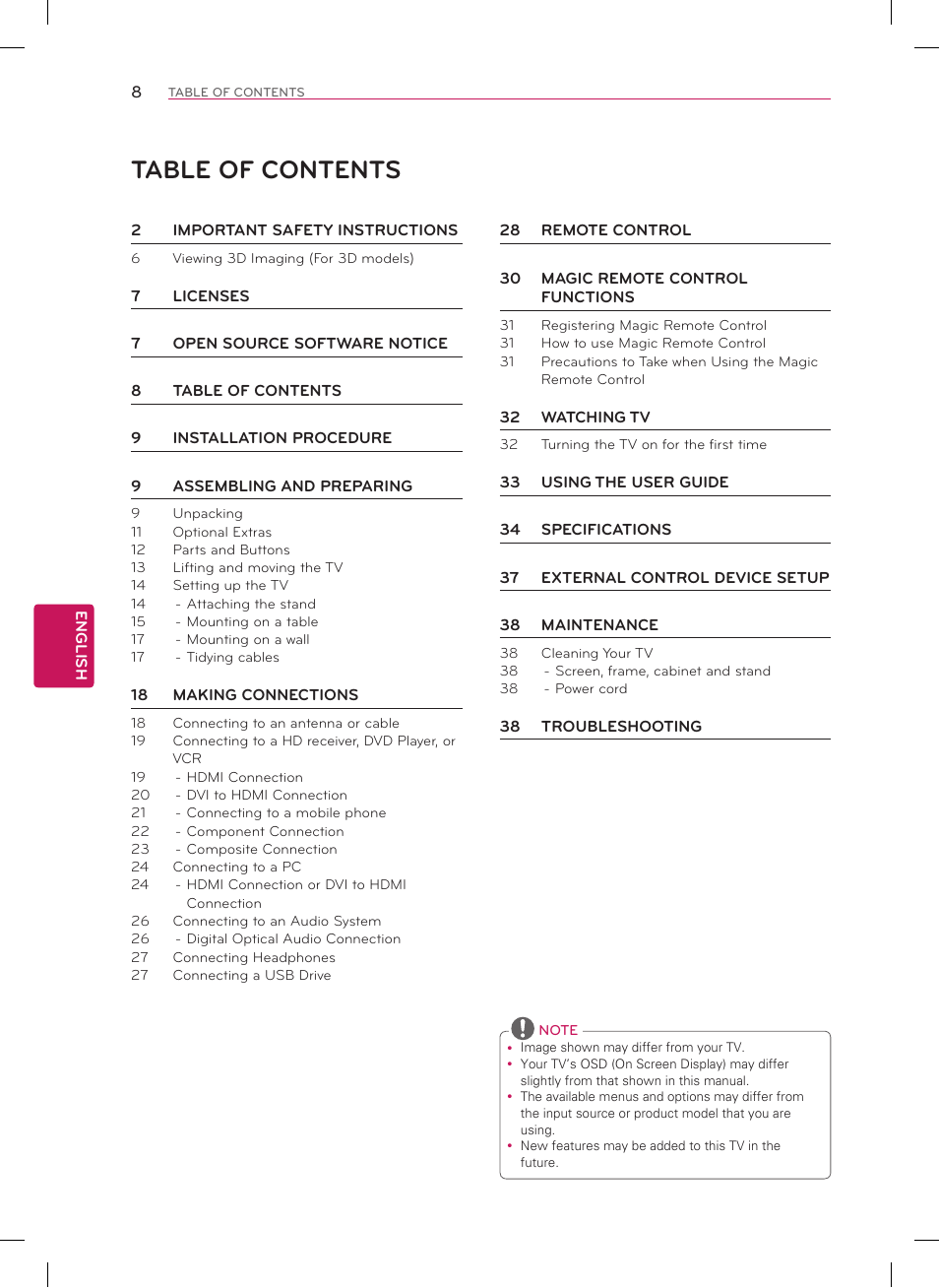 LG 50LA6200 User Manual | Page 8 / 52