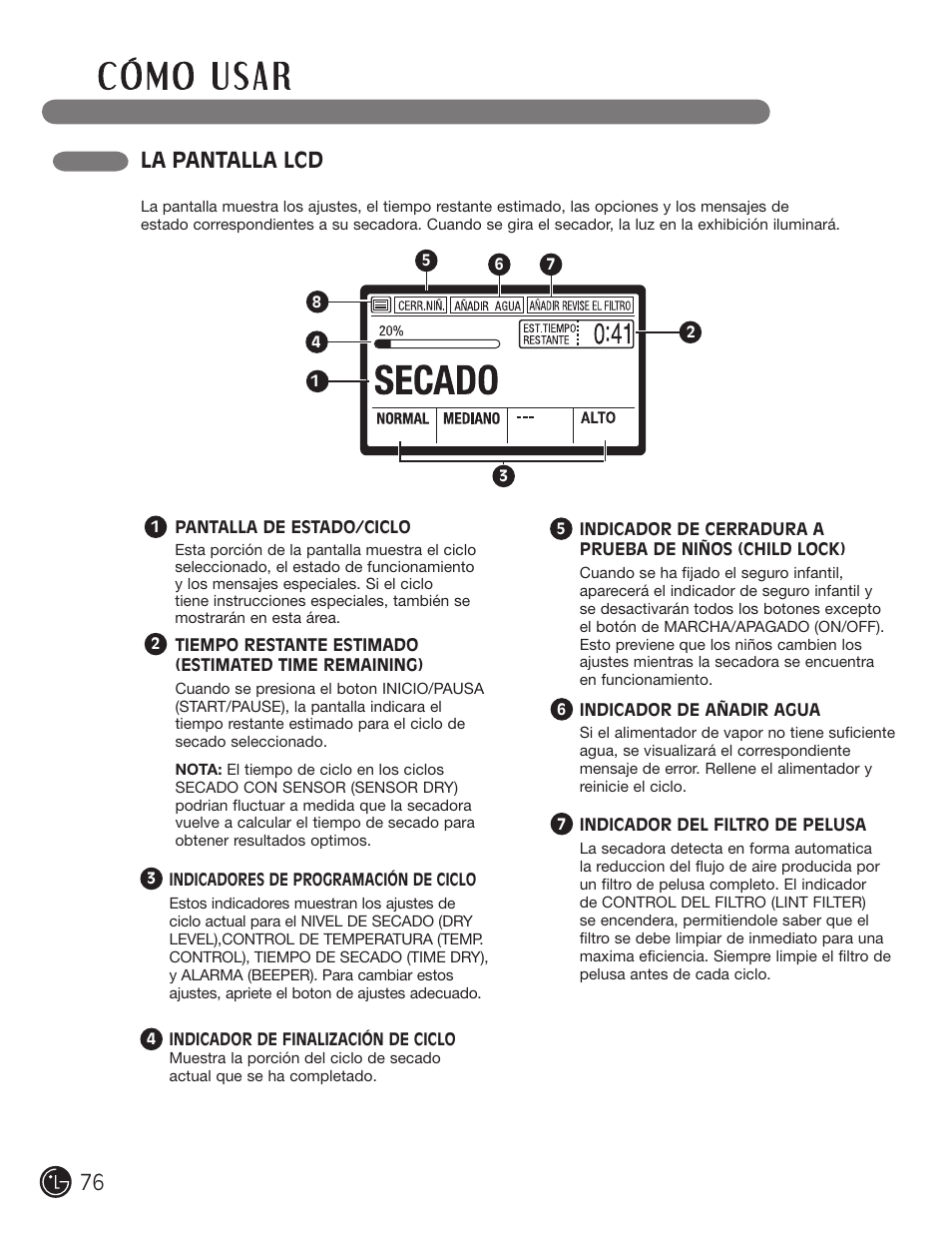 La pantalla lcd | LG DLGX3002P User Manual | Page 76 / 96