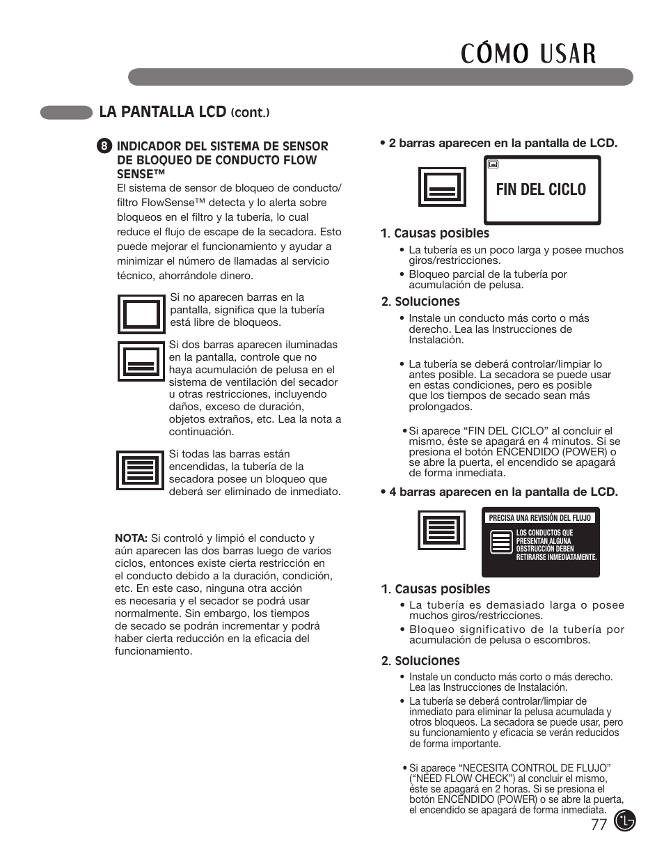 Fin del ciclo, La pantalla lcd | LG DLGX3002P User Manual | Page 77 / 96