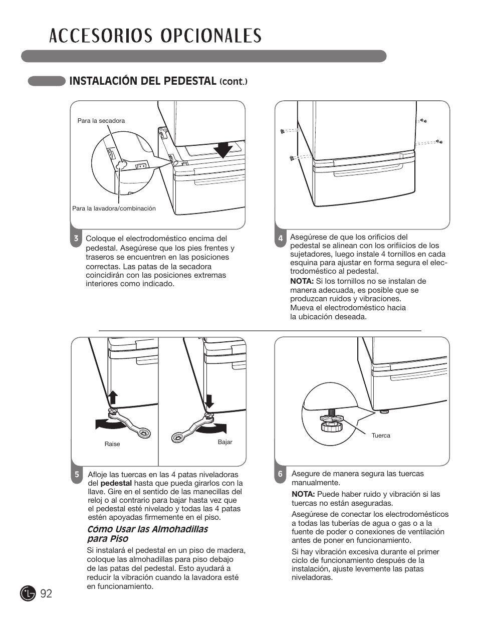 Instalación del pedestal | LG DLGX3002P User Manual | Page 92 / 96