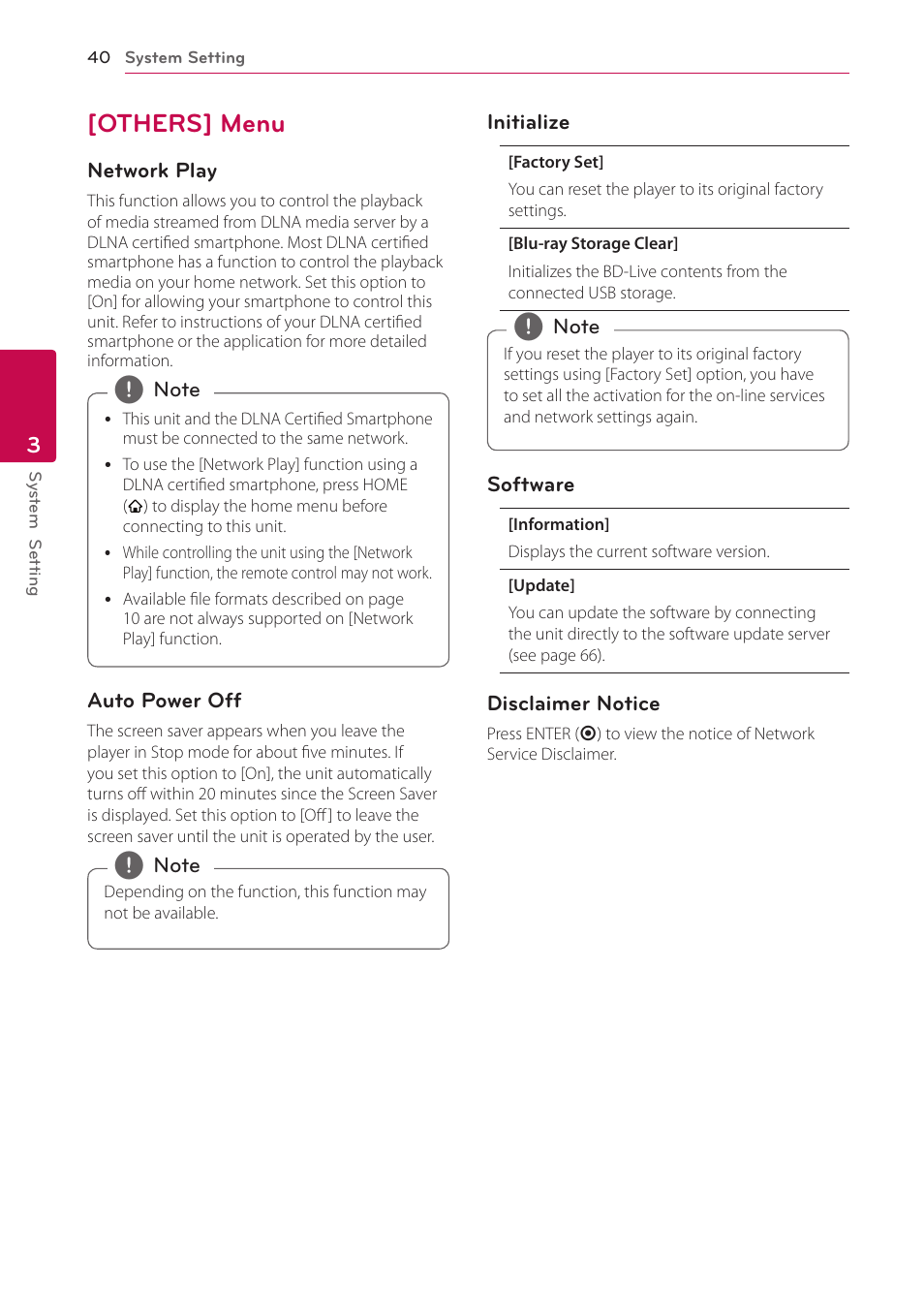 Others] menu, 40 – [others] menu | LG BH9420PW User Manual | Page 40 / 82