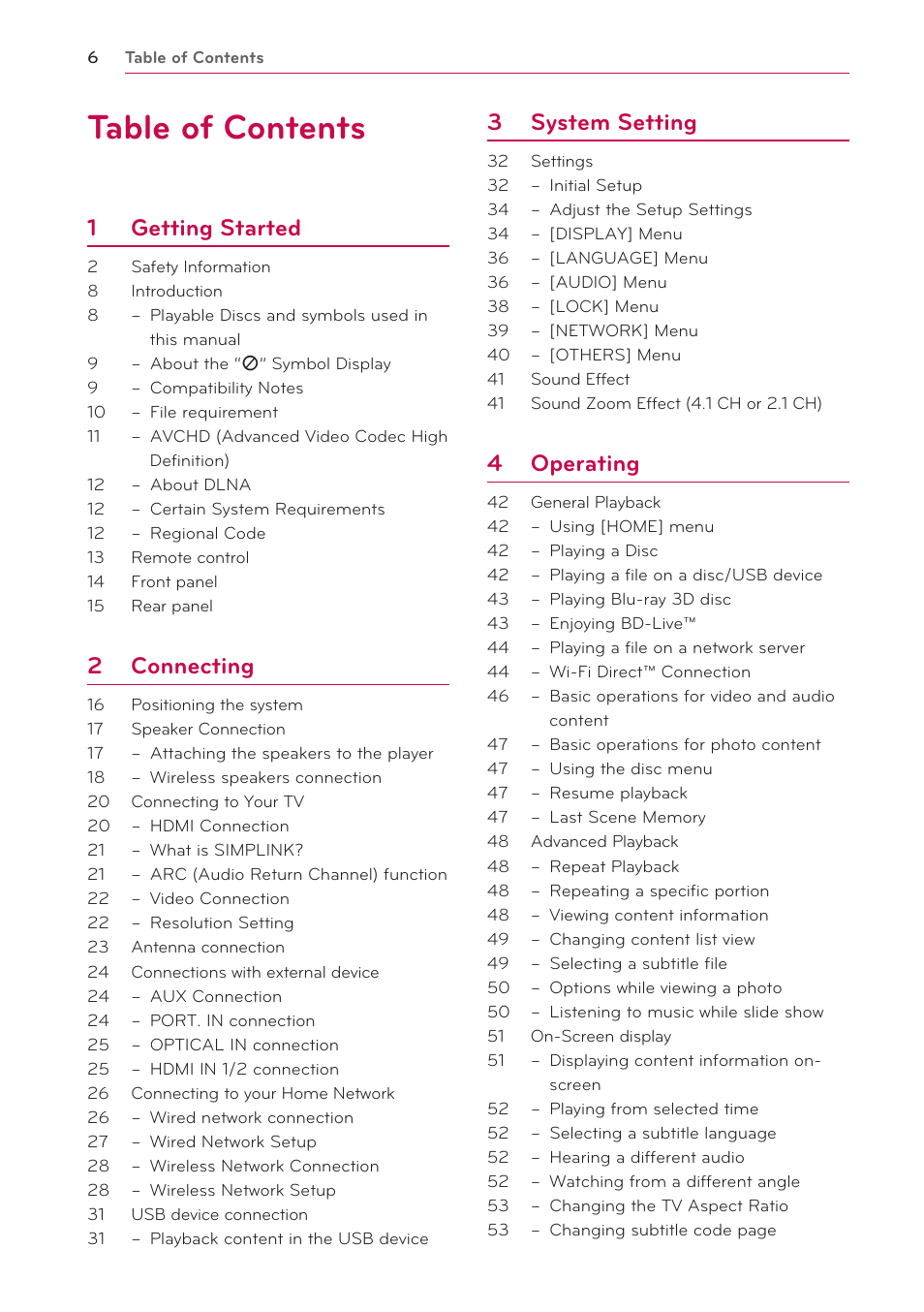 LG BH9420PW User Manual | Page 6 / 82