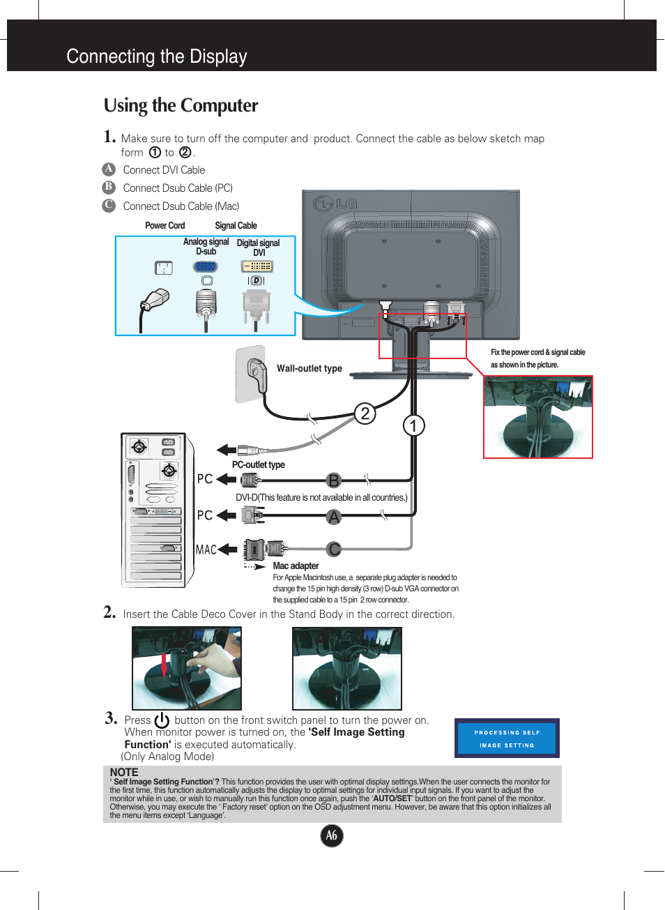 Using the computer, Connecting the display | LG L227WTG-PF User Manual | Page 7 / 23